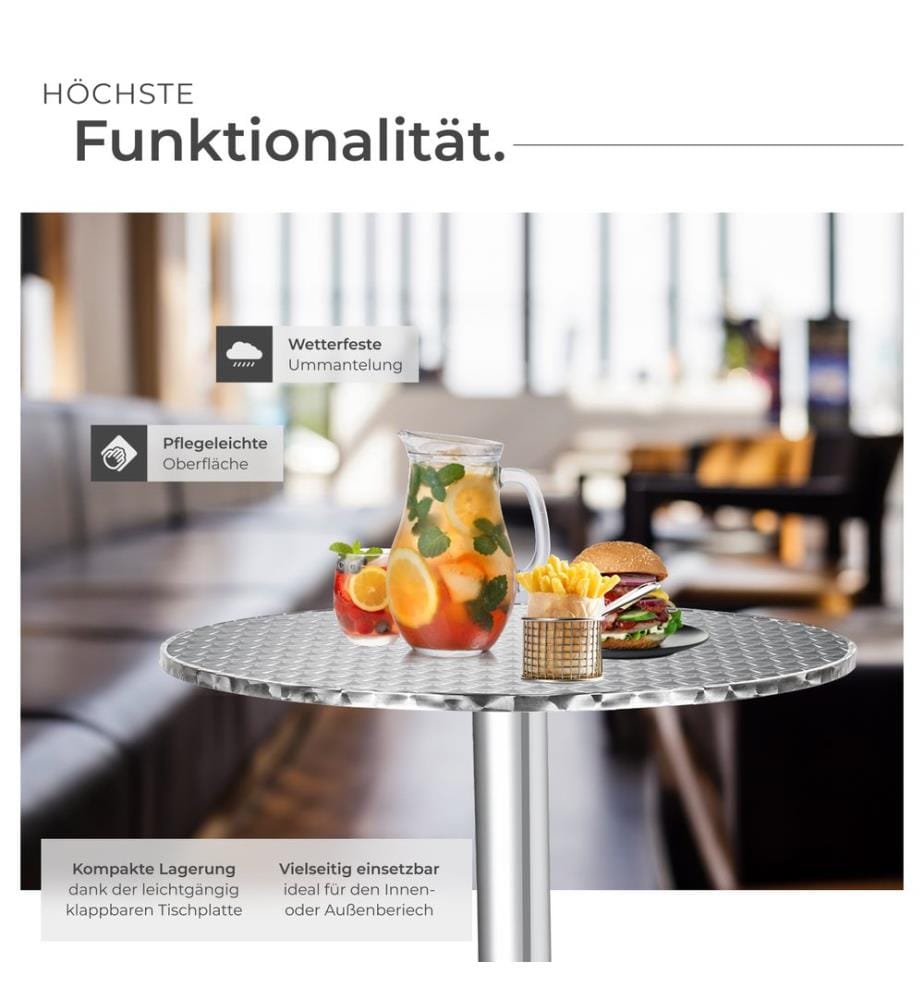 Poseur Table with 60 cm Tabletop, Foldable, Height Adjustable and Weather-Safe - 58 cm