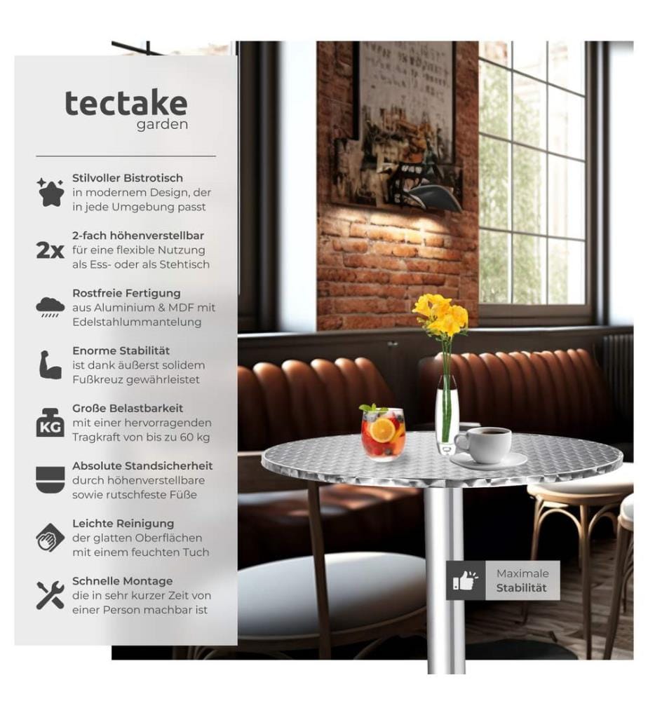 Poseur Table with 60 cm Tabletop, Foldable, Height Adjustable and Weather-Safe - 65 cm