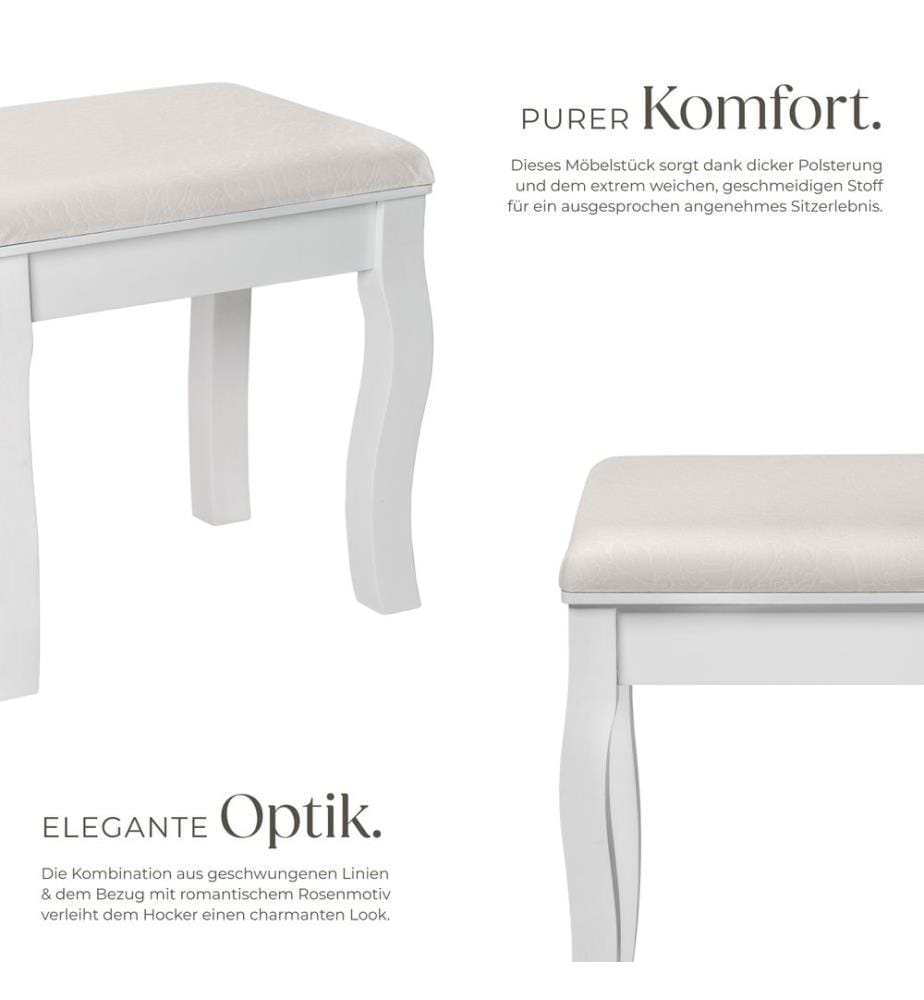 Schminktisch-Hocker Rosenmuster - weiss