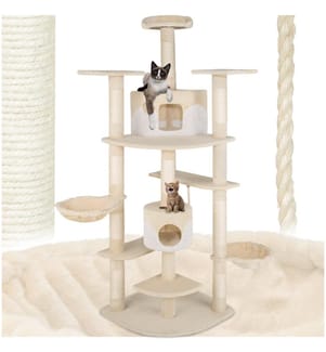 Cat Tree Fippi - 201 cm tall, sisal cat scratching post, toy & anti-tip bracket - beigewhite