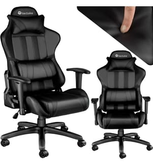 Chaise gamer avec coussin de tête et lombaires - noir