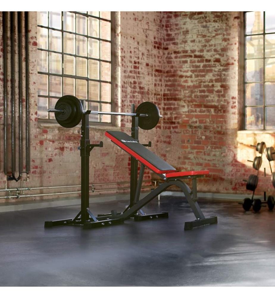 Weight Bench - 4 step adjustable backrest, 2 step adjustable seat - blackred