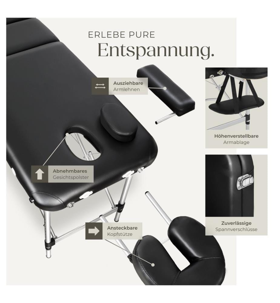 Table de massage pliante 2 zones en aluminium portable housse - noir