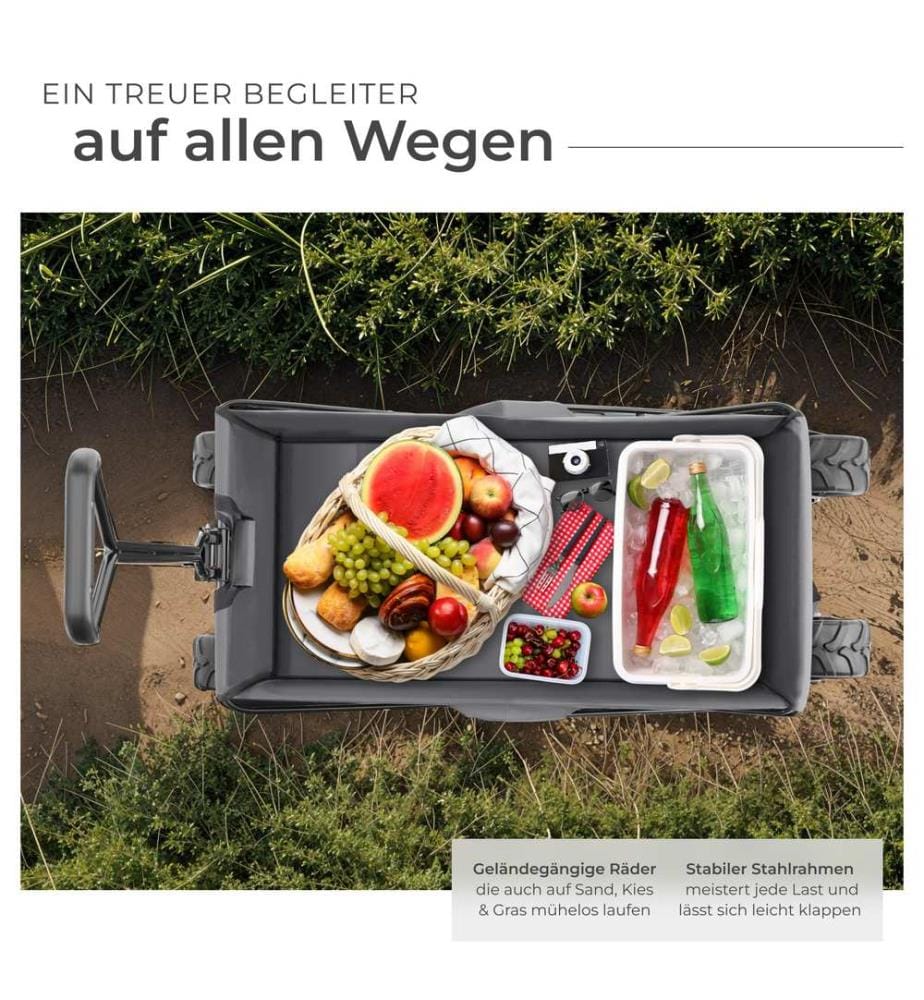 Faltbarer Bollerwagen mit breiten Reifen Belastbarkeit 80kg - grau