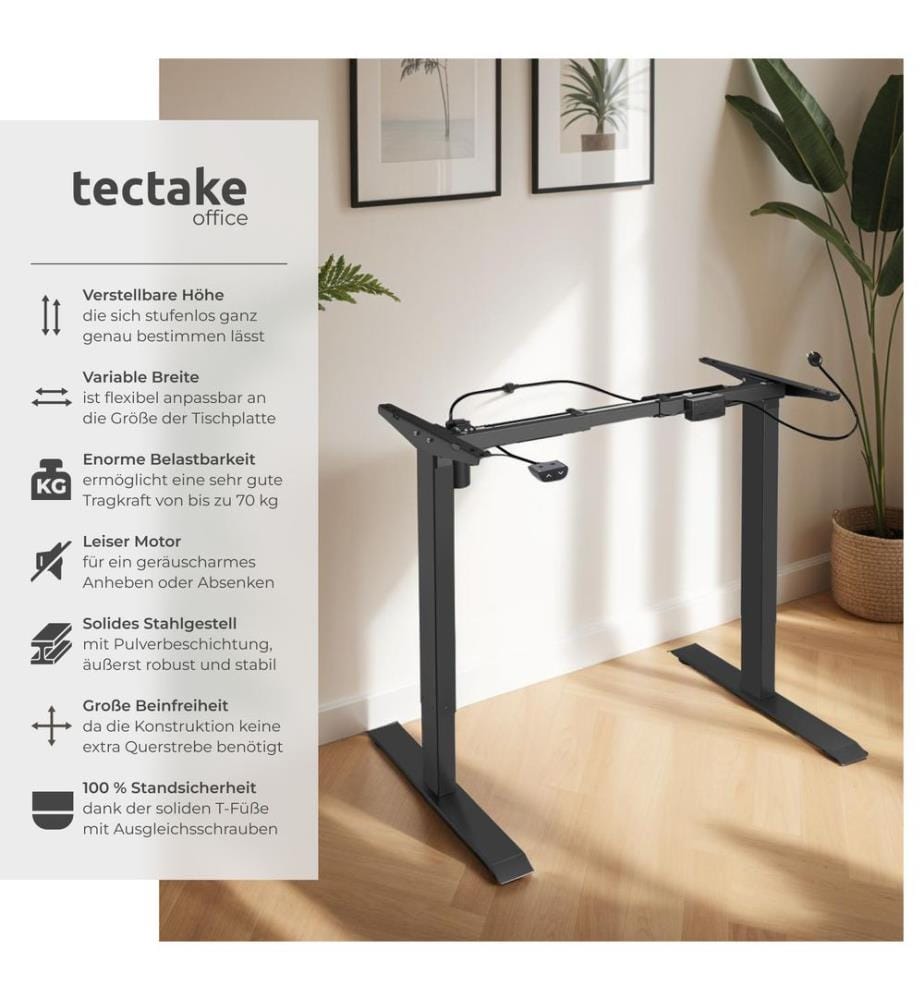 Standing Desk Frame - 2 stage electrically height-adjustable - black