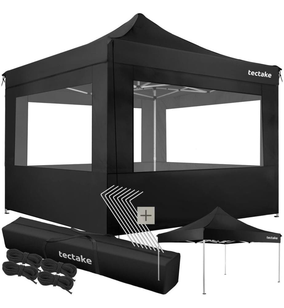 Gazebo pieghevole Olivia 3x3 m con 4 elementi laterali - nero