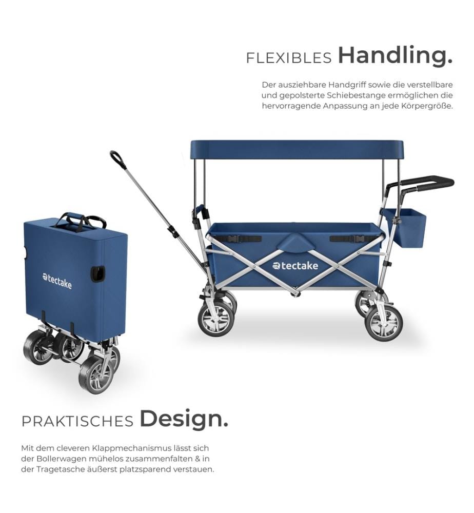 Garden Trolley Nico - foldable, with roof, telescopic handle, brake function, bag - blue