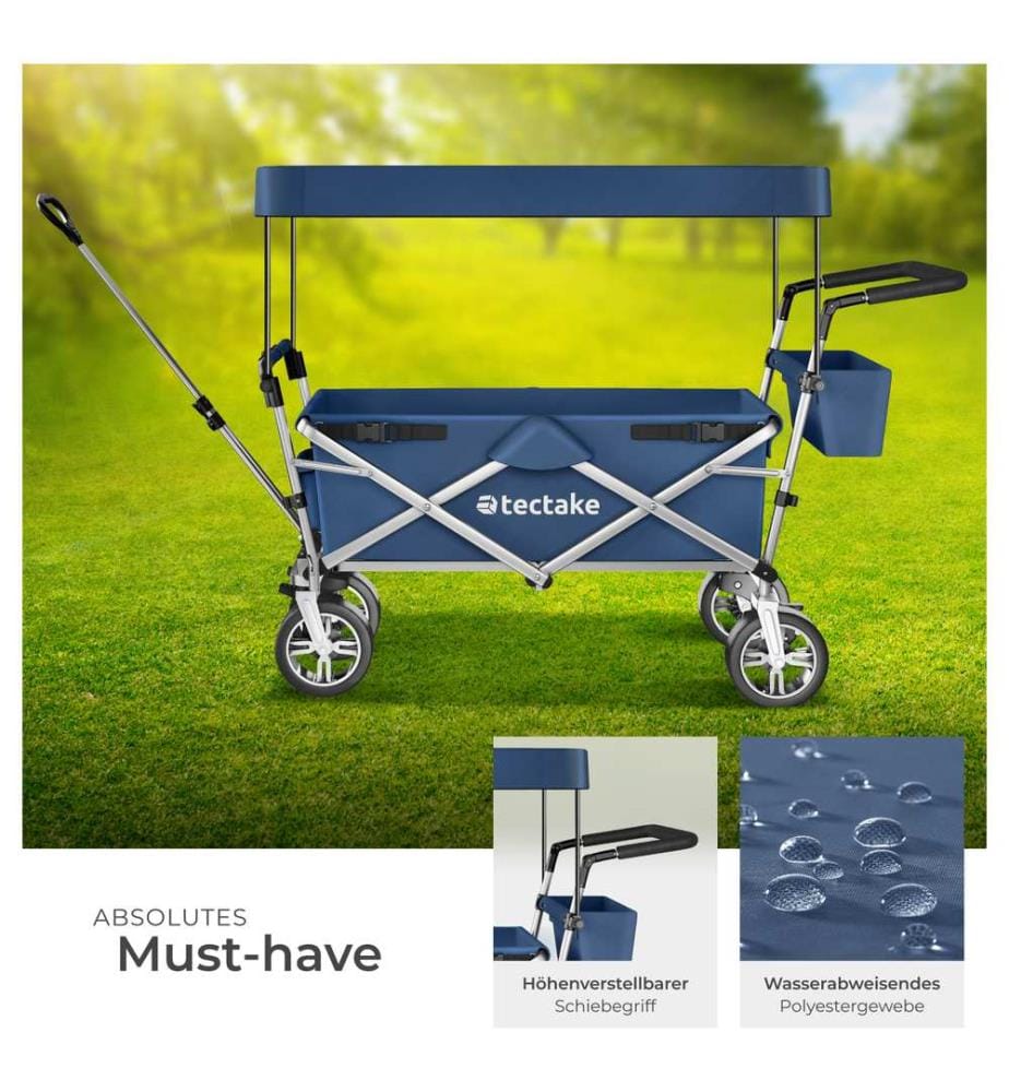 Garden Trolley Nico - foldable, with roof, telescopic handle, brake function, bag - blue