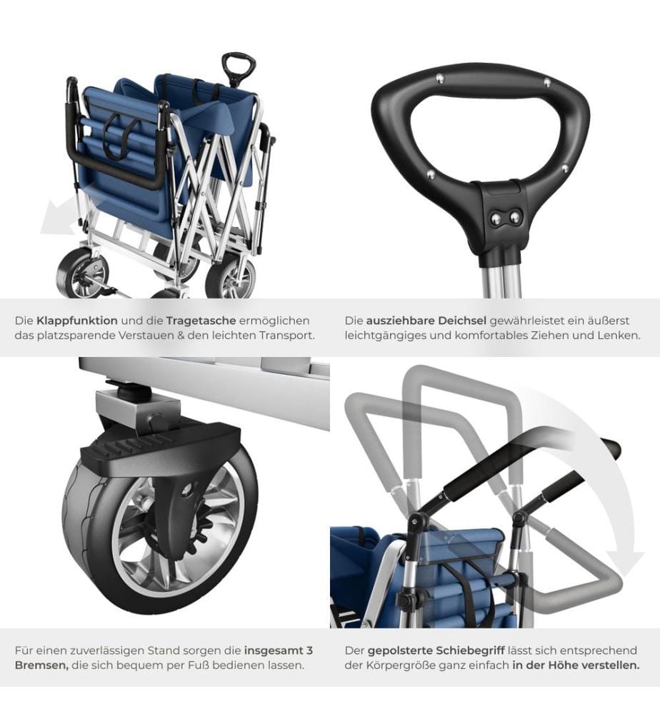 Garden Trolley Nico - foldable, with roof, telescopic handle, brake function, bag - blue