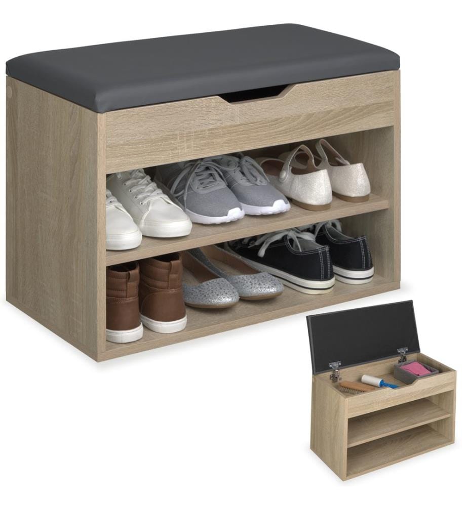 Schuhbank Jasmina mit Sitzpolster 60x30x43,5 cm - Holz hell, Eiche Sonoma