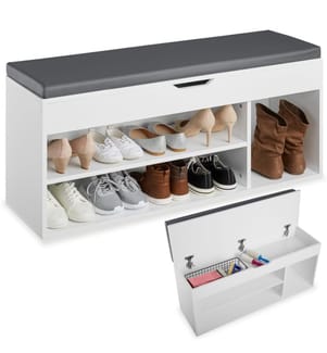Shoe Rack Natalya - 4 storage spaces, bench seat cushion, for 9 pairs of shoes - white