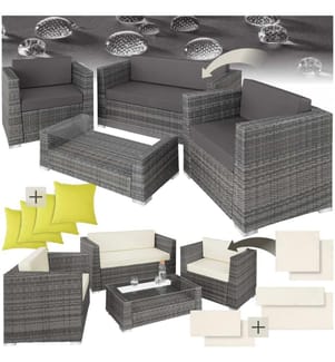 Rattan Lounge mit Aluminiumgestell München inkl Bezüge in 2 Farben - grau