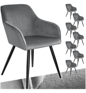 Stuhl Marilyn Samtoptik, schwarze Stuhlbeine - grauschwarz, 8er Set