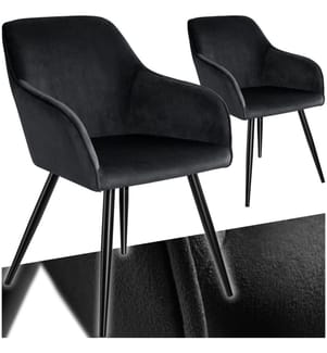 Stuhl Marilyn Samtoptik, schwarze Stuhlbeine - schwarz, 2er Set