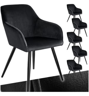 Stuhl Marilyn Samtoptik, schwarze Stuhlbeine - schwarz, 6er Set