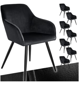 Stuhl Marilyn Samtoptik, schwarze Stuhlbeine - schwarz, 8er Set