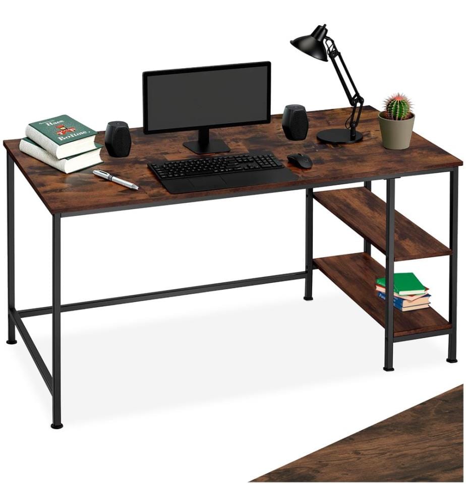 Bureau informatique DONEGAL 140x60x76,5 cm - Bois foncé industriel, rustique