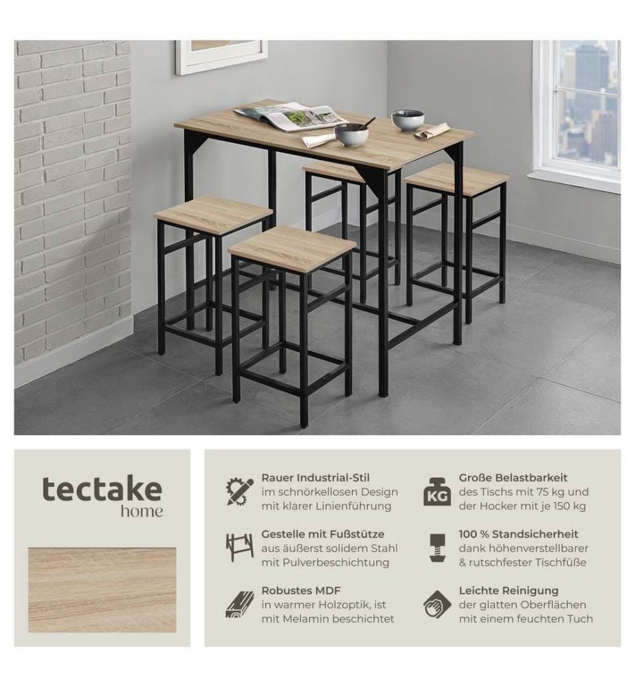 Bartisch-Set Edinburgh 4 1 - Industrial Holz hell, Eiche Sonoma