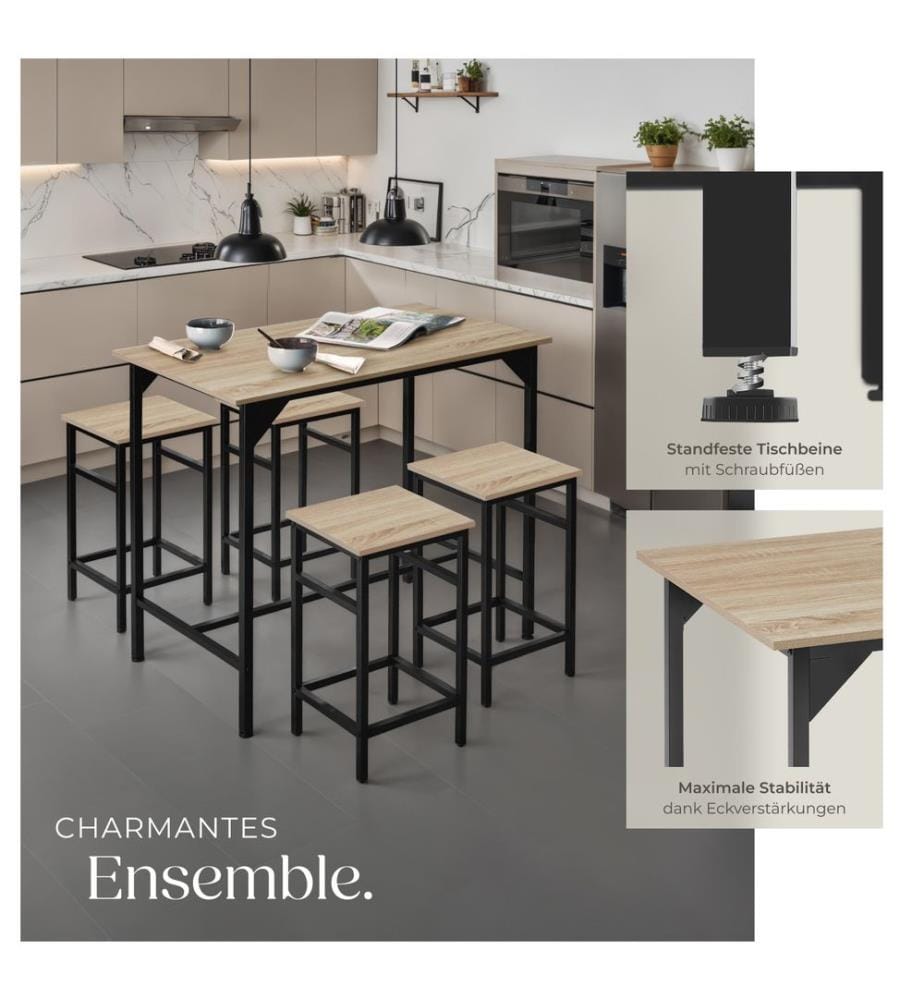 Bartisch-Set Edinburgh 4 1 - Industrial Holz hell, Eiche Sonoma