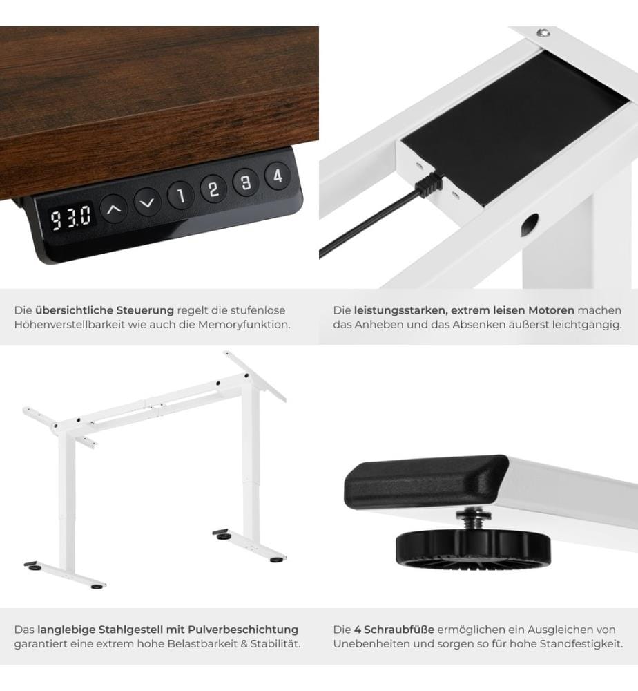 Standing Desk Frame - electrically height-adjustable, 2-stage, 100 kg load capacity - white