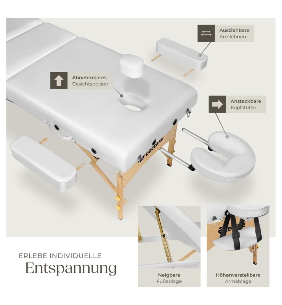 Table de massage Somwang 3 zones avec rembourrage de 7,5 cm et châssis en bois - blanc