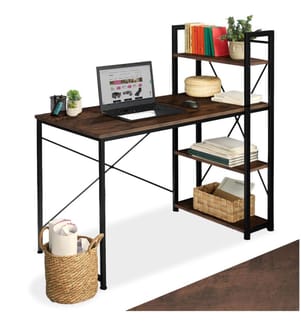 Bureau informatique HERSHEY 122x61x120 cm - Bois foncé industriel, rustique