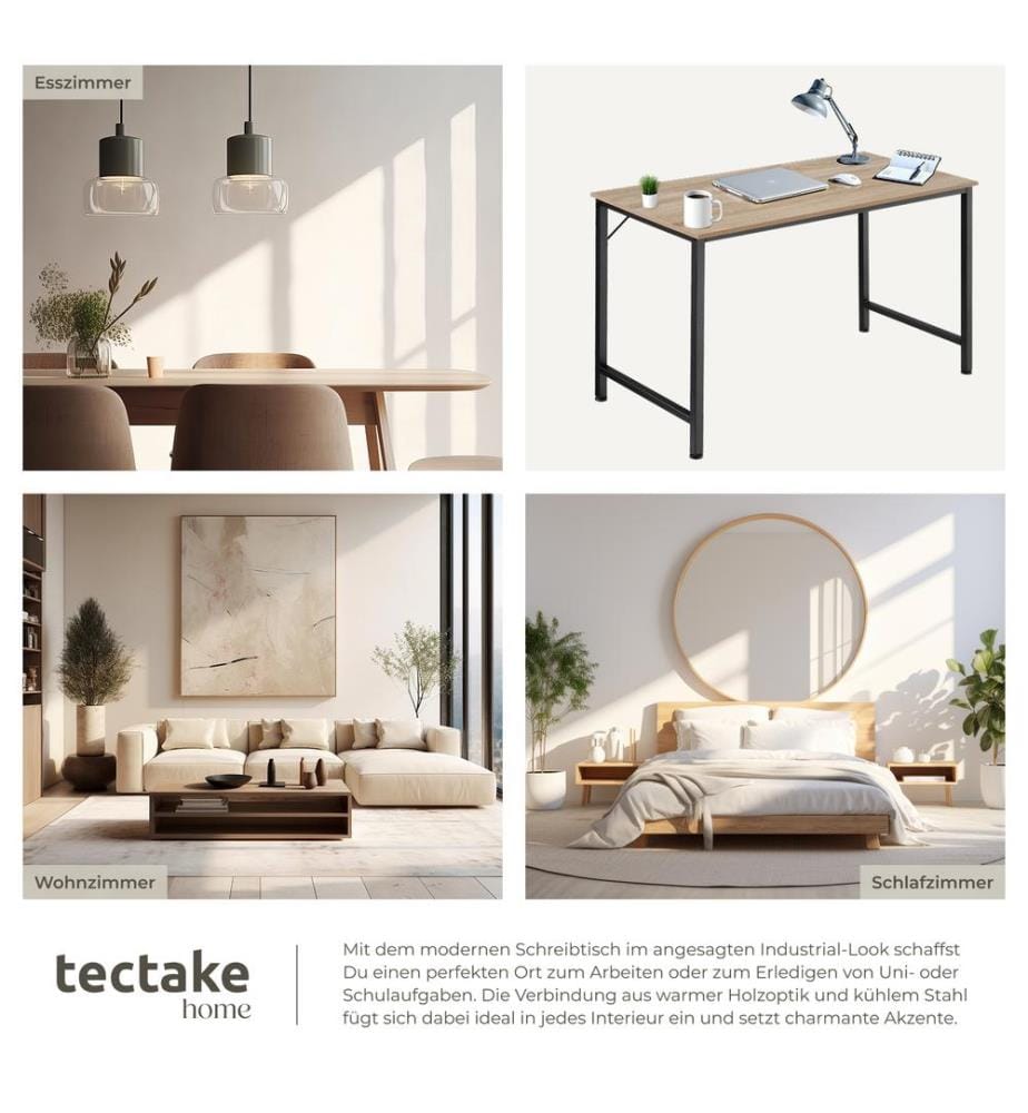 Table de bureau Jenkins - Bois clair industriel, Chêne Sonoma, 140 cm