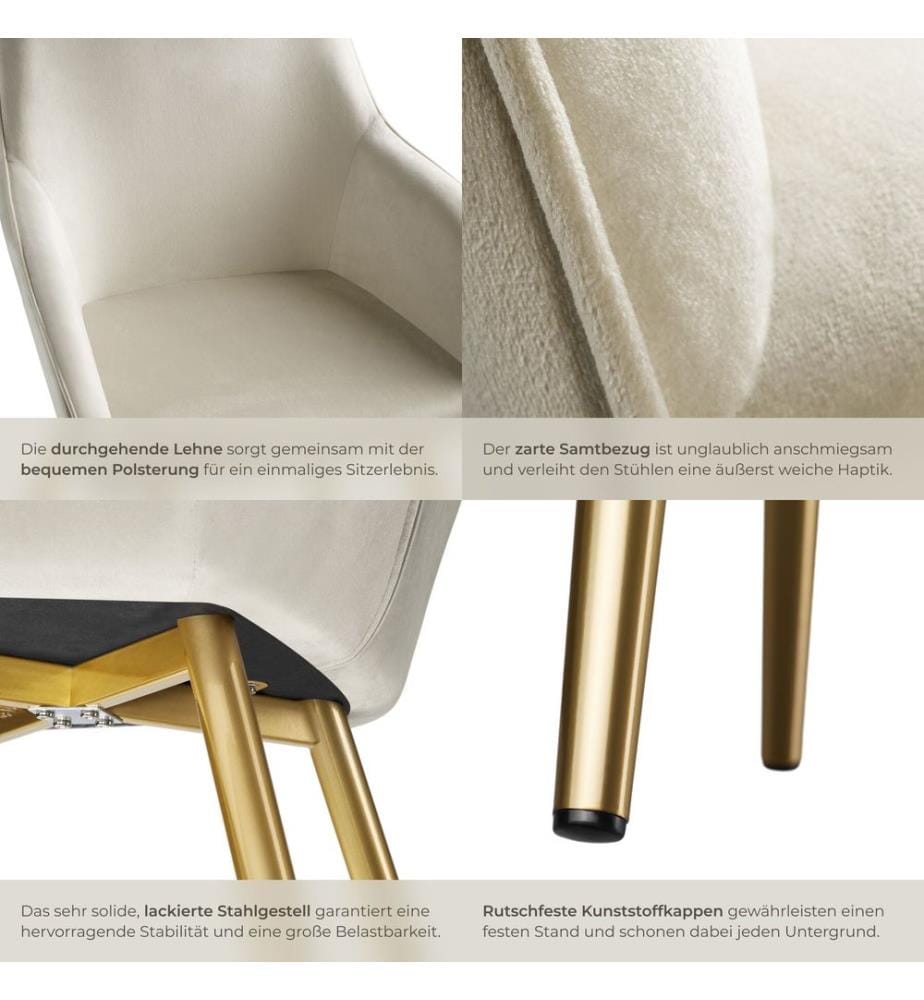 Stuhl Marilyn Samtoptik, goldene Stuhlbeine - cremegold, 6er Set