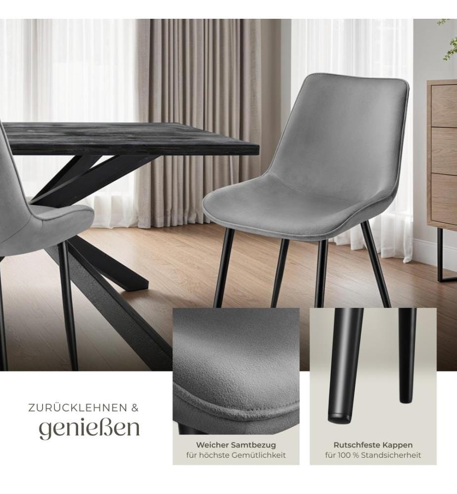Set Stuhl Monroe Samtoptik - grau, 4er Set