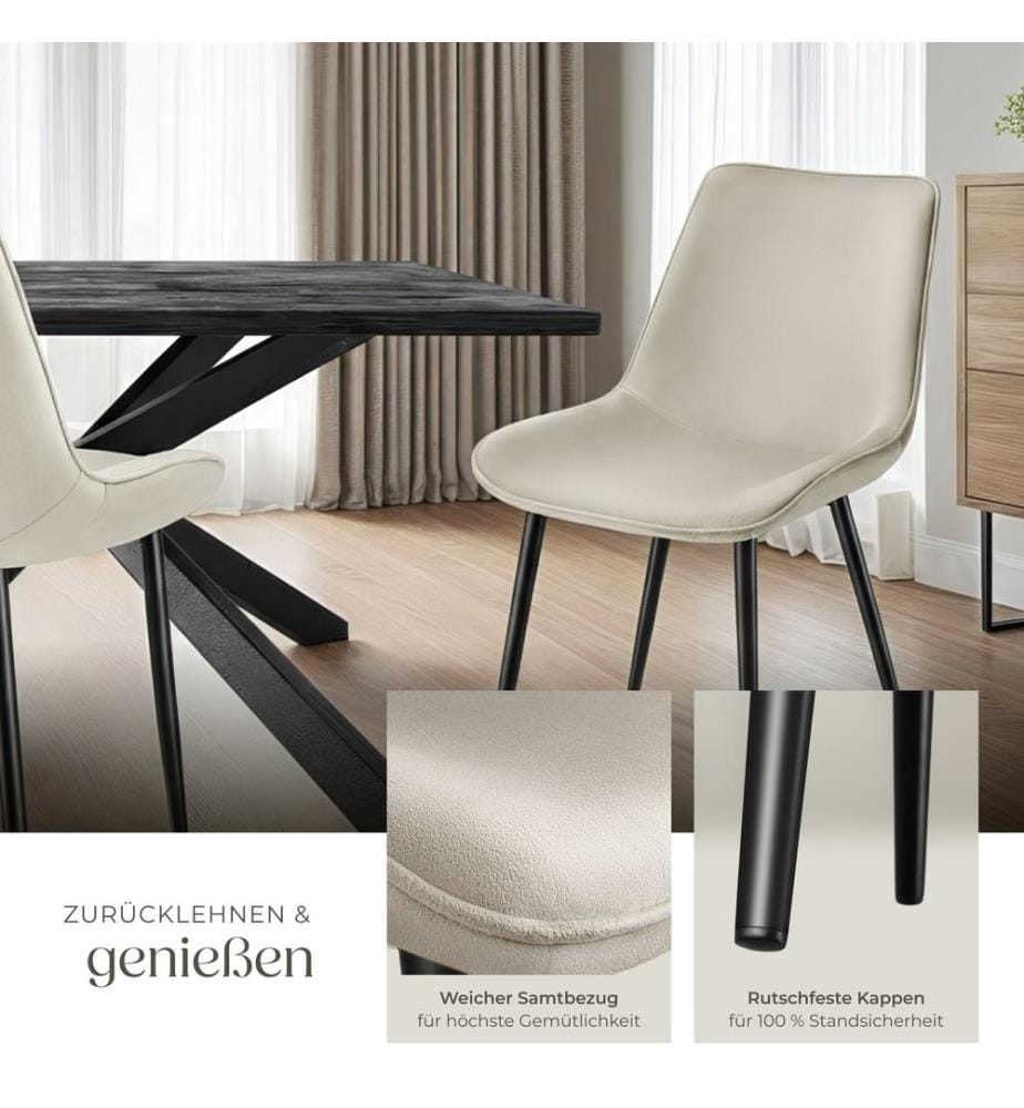 Set Stuhl Monroe Samtoptik - creme, 6er Set
