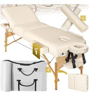 Set lettino da massaggio a 3 zone Somwang con imbottitura di 7,5 cm, rulli e telaio in legno - beige