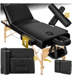 Set lettino da massaggio a 3 zone Somwang con imbottitura di 7,5 cm, rulli e telaio in legno - nero