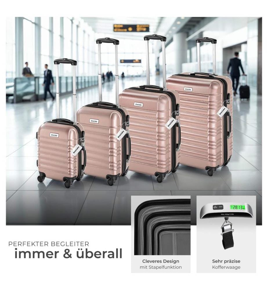 Set de valises rigides Mila 4 pièces avec pèse-bagages - or rose