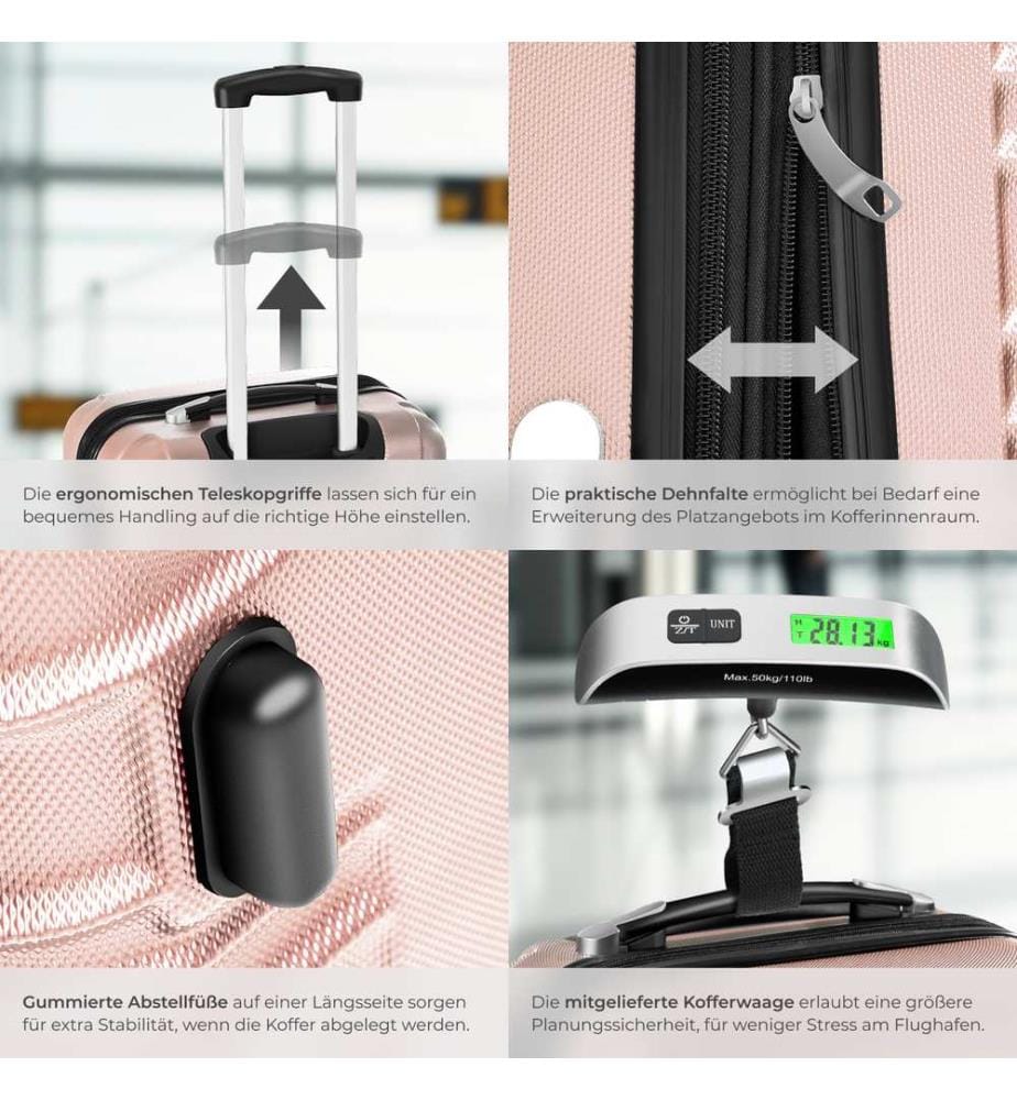 Set de valises rigides Mila 4 pièces avec pèse-bagages - or rose