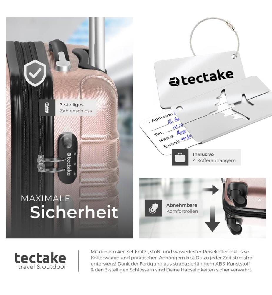 Set de valises rigides Mila 4 pièces avec pèse-bagages - or rose