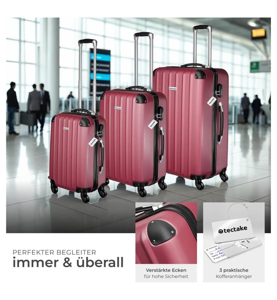 Ensemble de 3 valises Talia avec pèse-bagage et étiquette à bagages - rouge bordeaux