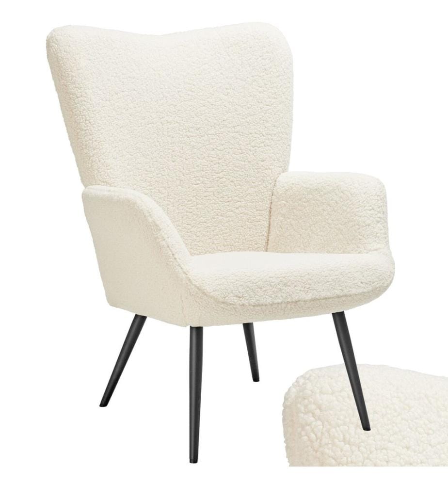 Sessel Hygge gepolstert, ergonomisch, Belastbarkeit 150 kg - ohne Hocker, Bouclé cremeschwarz