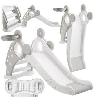 Scivolo per bambini Joy, con canestro da basket, pieghevole - grigio