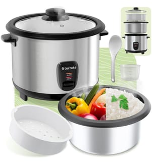 Rice Cooker - steaming basket, non-stick, 18 L, keep warm function - silver