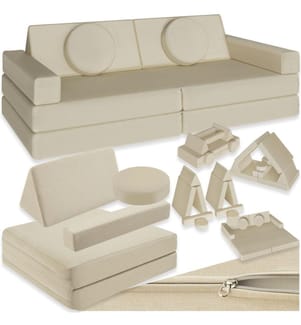 Divano da gioco Lilly, 8 pezzi, con funzione letto - 120 cm, beige