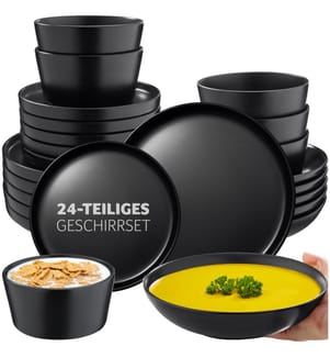 Dinnerware Set Una - dinner set, incl plates, bowls and mugs, for 6 people - 24 pc, black