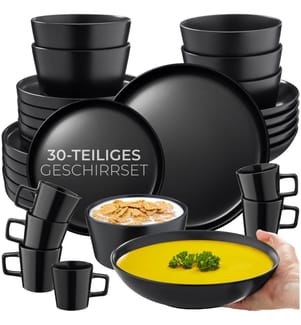 Dinnerware Set Una - dinner set, incl plates, bowls and mugs, for 6 people - 30 pc, black