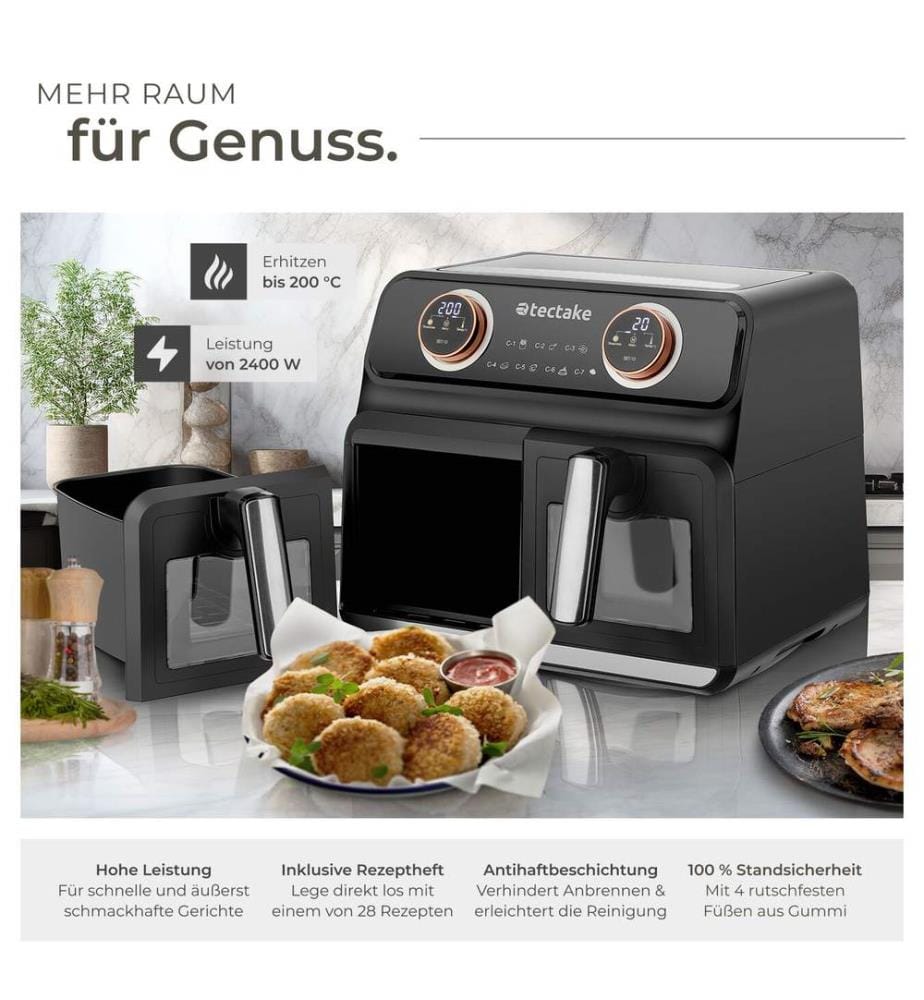 Heissluftfritteuse Samurai, 2 Garräume, 7 Programme, 2400W - schwarz