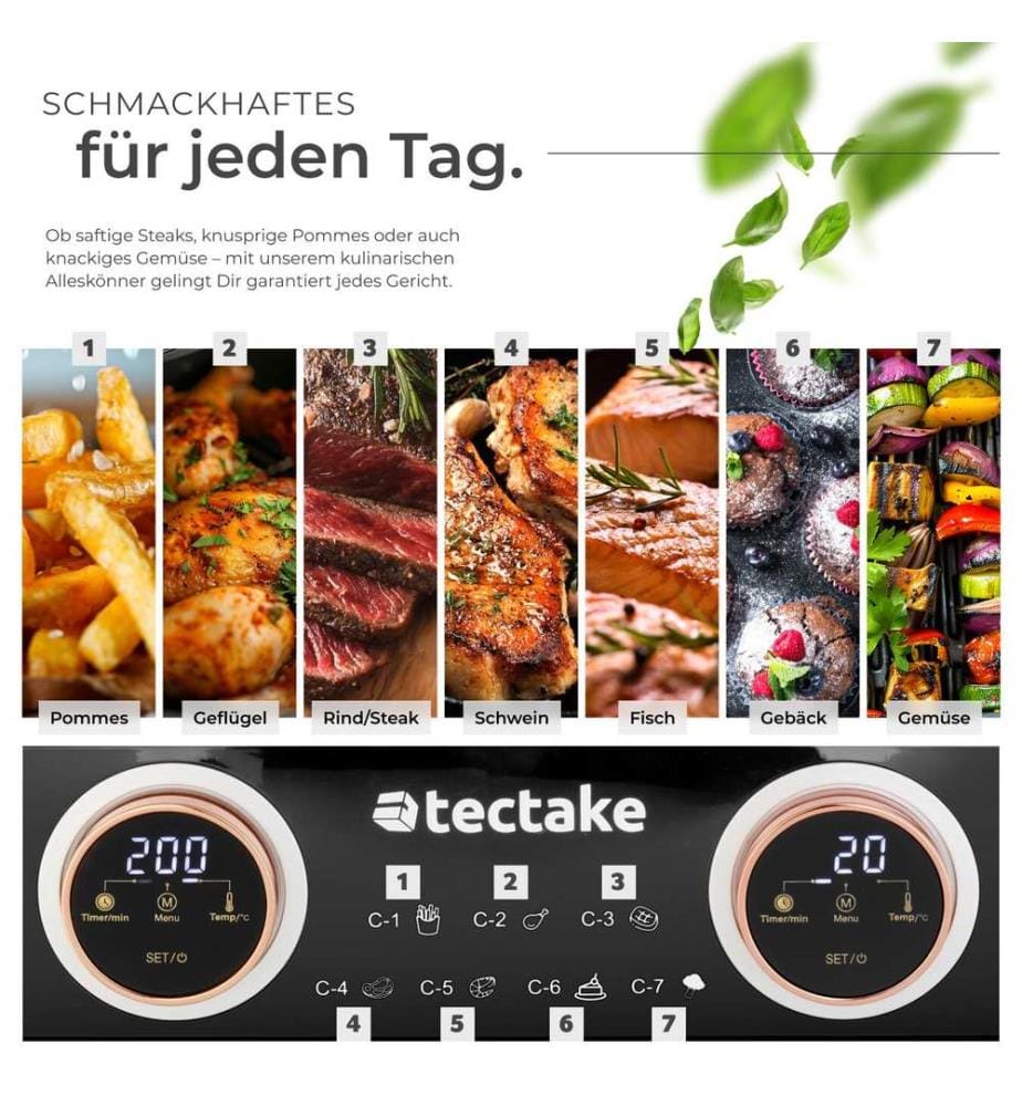 Heissluftfritteuse Samurai, 2 Garräume, 7 Programme, 2400W - schwarz