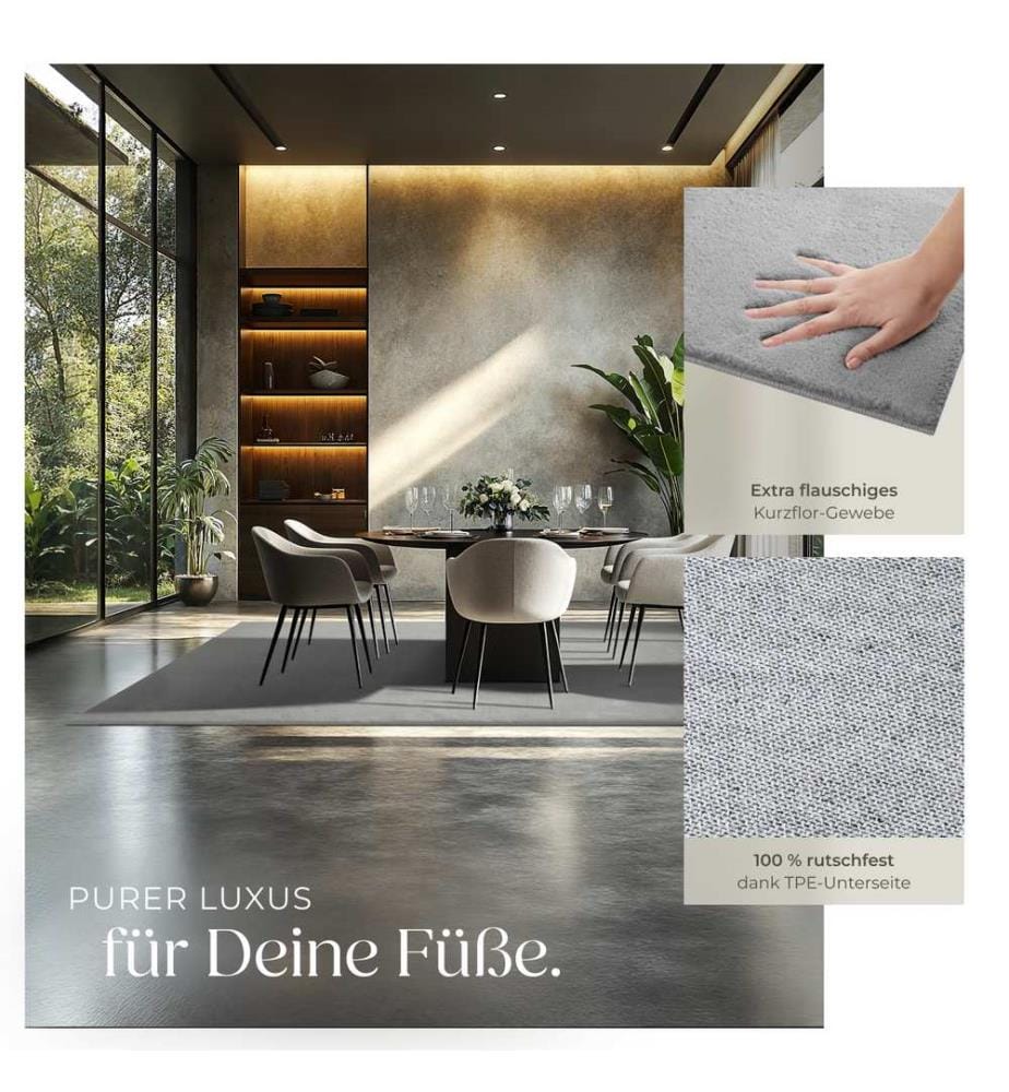 Kurzflorteppich Soft Zone - grau, 200 x 290 cm