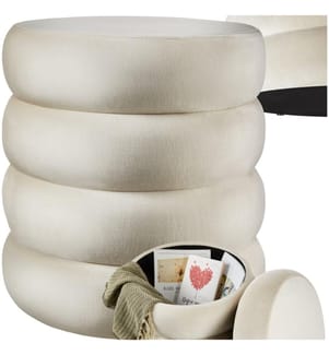 Tabouret ALTU rembourré avec rangement - Aspect velours crème blanc