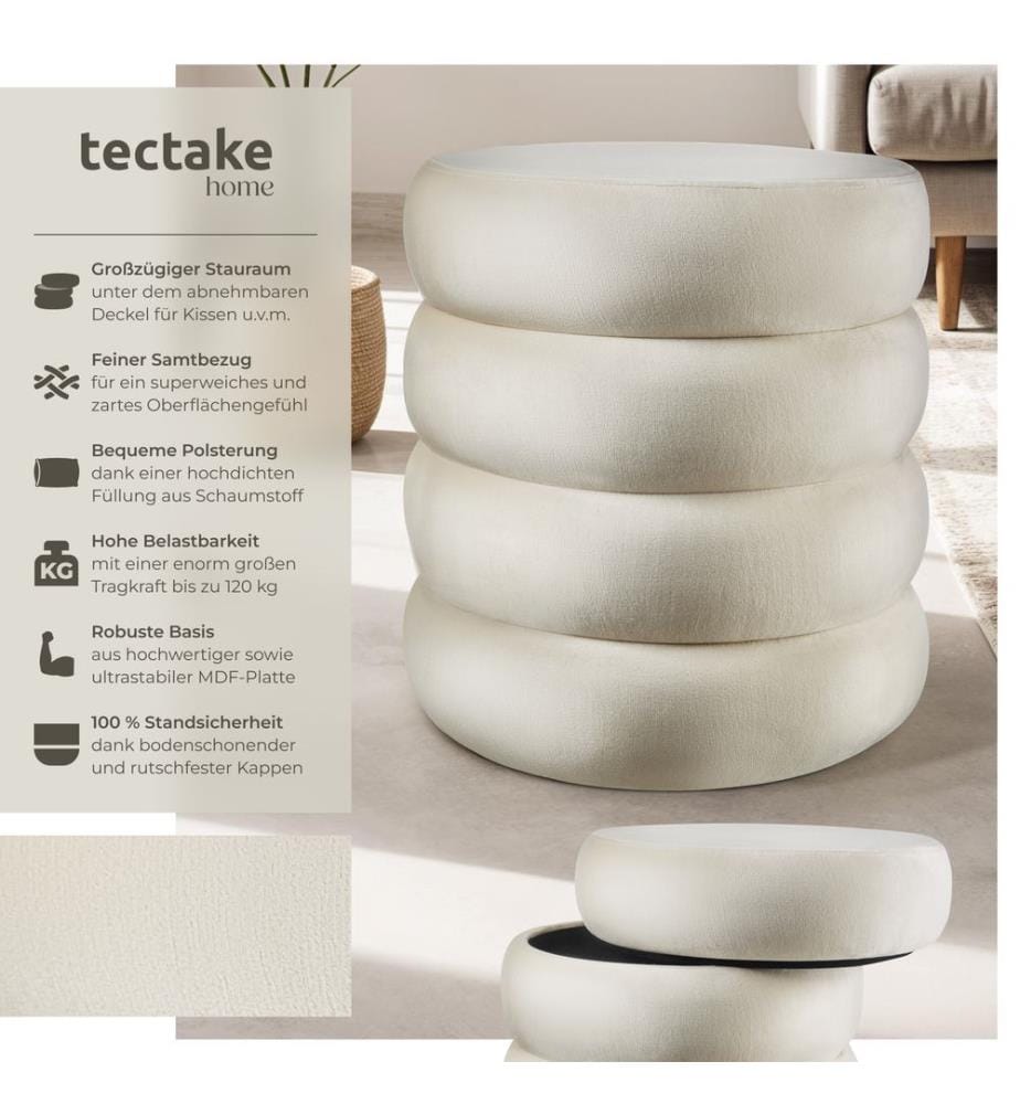 Sitzhocker Altu, gepolstert, Stauraum - Samtoptik creme-weiss