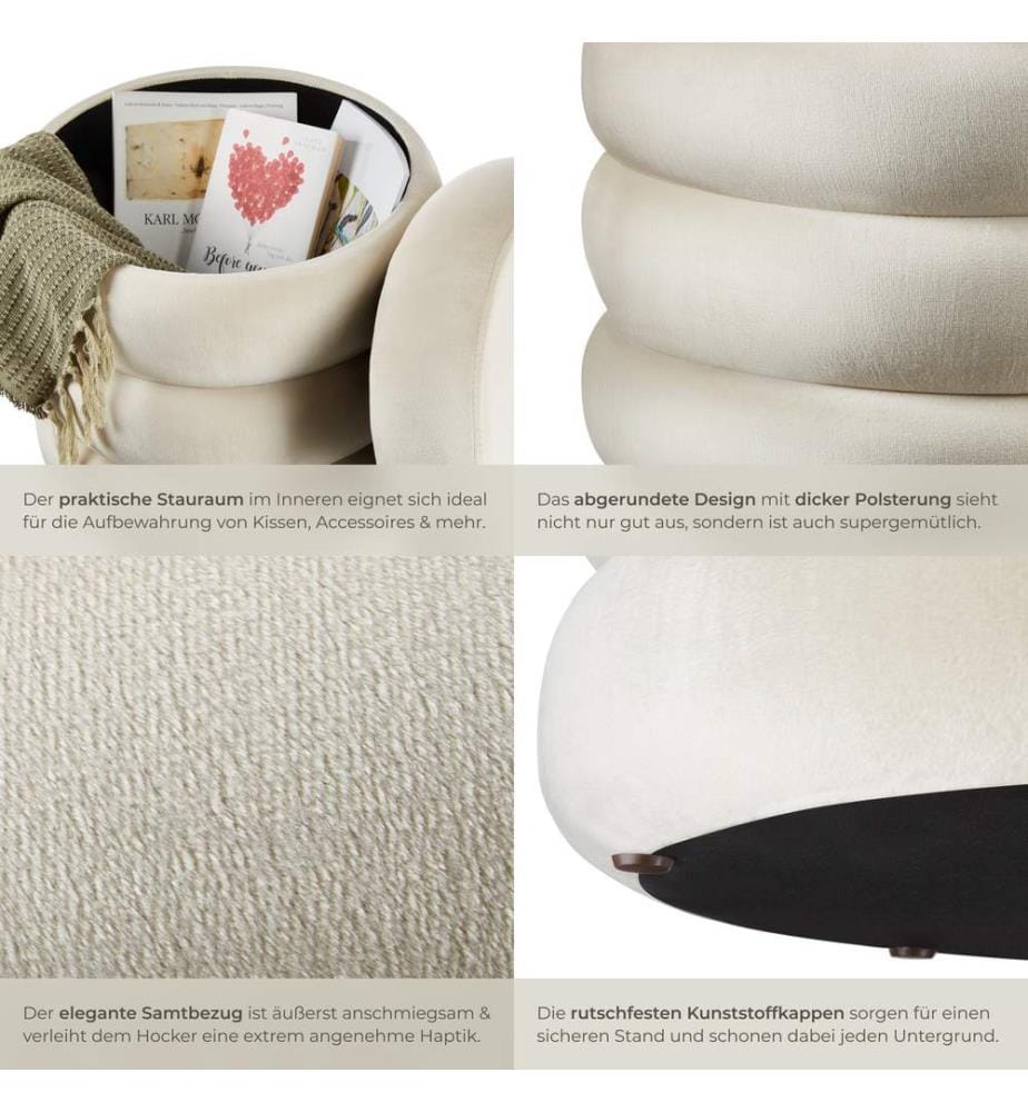 Sitzhocker Altu, gepolstert, Stauraum - Samtoptik creme-weiss