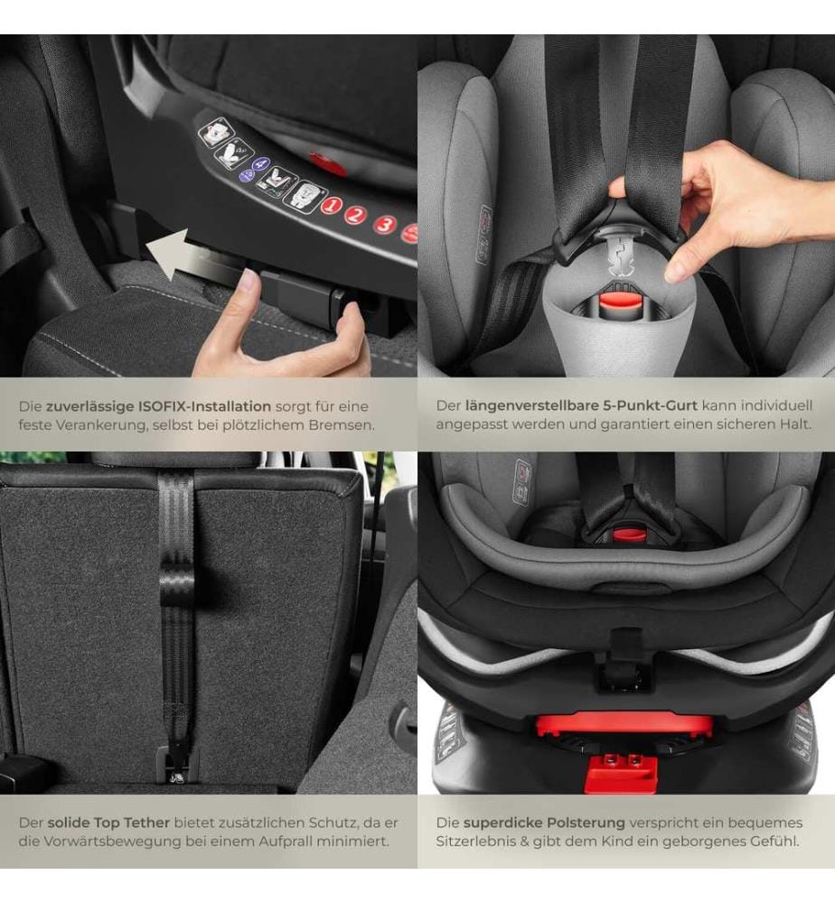 Siège auto pivotant LINUS norme i-Size avec ISOFIX - gris clairnoir