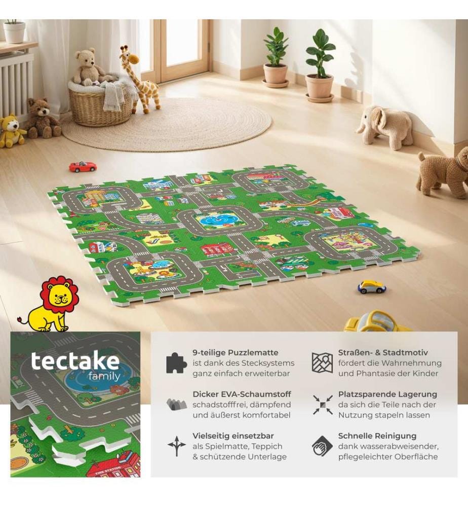 Tappetino puzzle MyCity, città e strade, 9 pezzi, antiscivolo - colorato